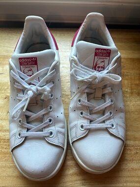 adidas White Stan Smith Sneakers with Pink Heel Tabs